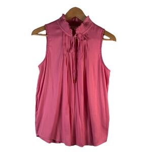 LOFT Pink Ruffle Tie Neck Sleeveless Blouse Size M Feminine Chic Top‎